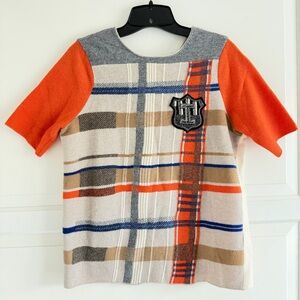 Gilmar White Colorblock Wool V-neck crest sweater Top Size XS 23036